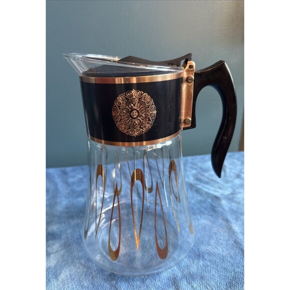 Vintage David Douglas Flameproof Glass Coffee Carafe 8 Cup MCM Gold - Picture 1 of 11
